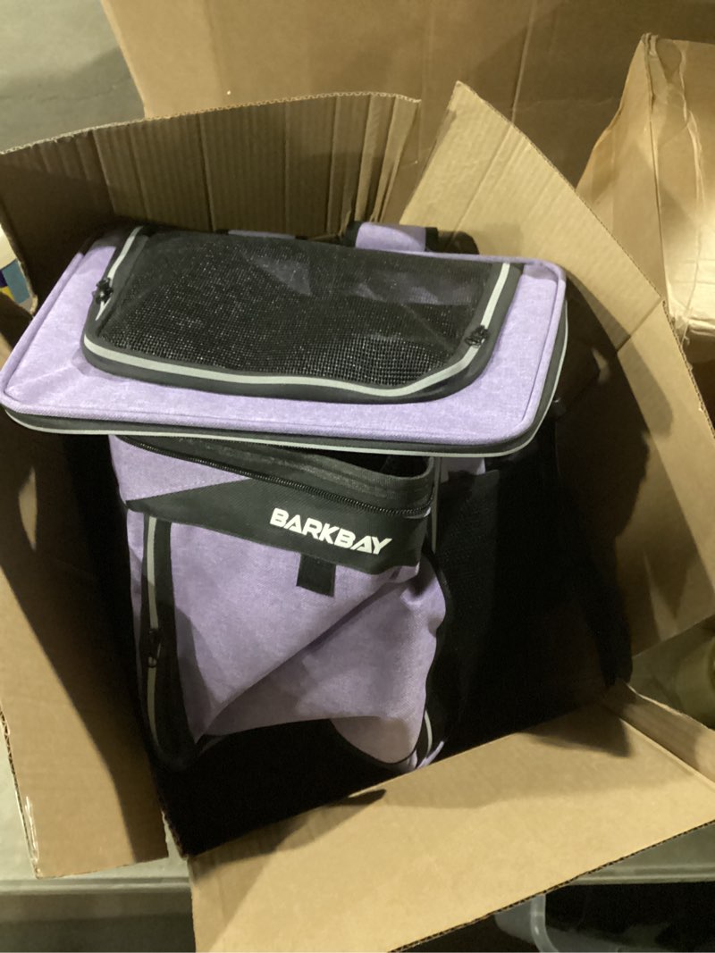 Condition photo showing Good Condition for barkbay dog bike basket carrier, expandable foldable soft-sided dog carrier, 2 open doors, 5 reflective tapes, pet travel bag,dog backpack carrier safe and easy for small medium cats and dogs(purple)