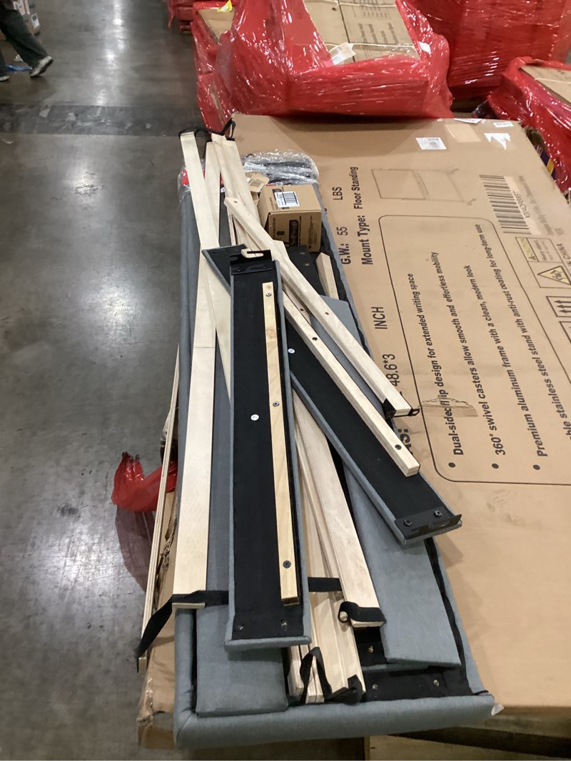 Condition photo showing As Is for SOME PARTS MISSING Novilla King Bed Frame and Headboard, Linen Upholstered King Size Bed Frame with Wood Slats Support, No Box Spring Needed, Heavy Duty Feet, Easy Assembly, Grey