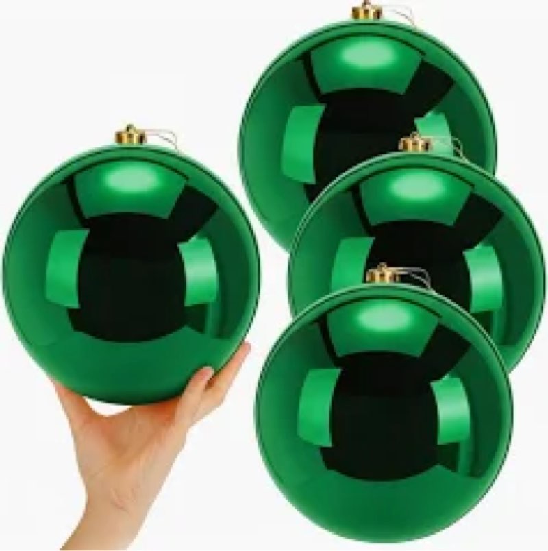 Wettarn 6 Pcs 6 Inch Green Christmas Balls Ornaments Rustic Large Plastic Xmas Tree Hanging Ornament