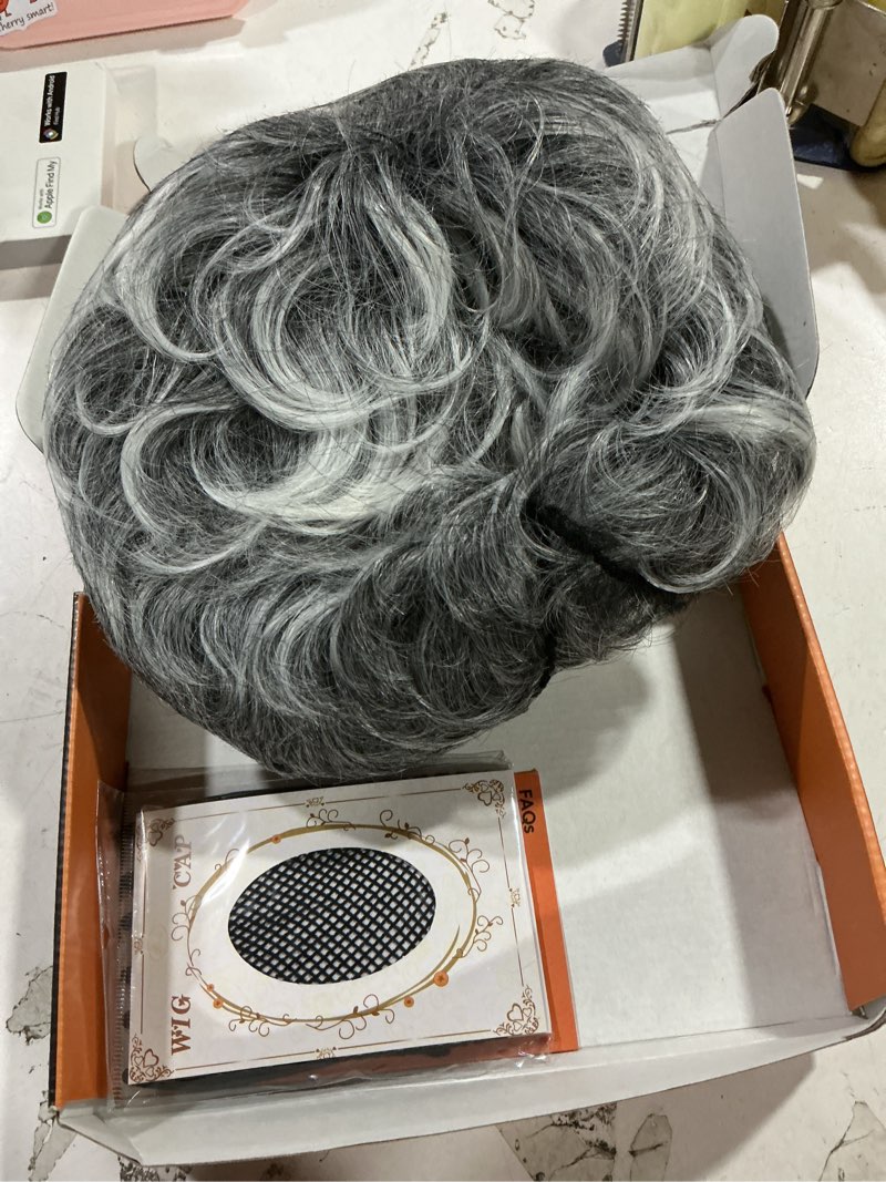 Condition photo showing New/Like New for haloo gray pixie wigs for women - short natural layered haircut synthetic heat resistant hair wig for daily costume gray mixed black
