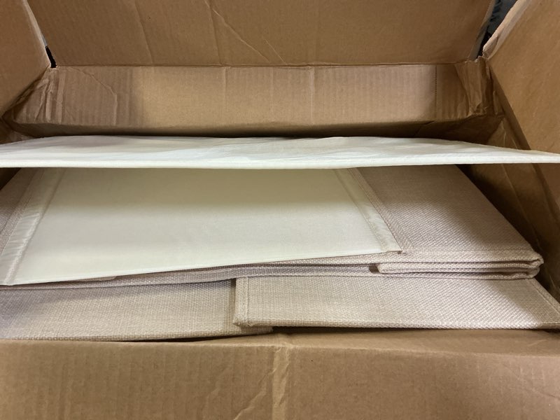 Condition photo showing Good Condition for 2 pack storage boxes with lids and handles, collapsible linen storage bins organizer containers baskets cube with removable divider for home bedroom closet office (cream, large) cream large