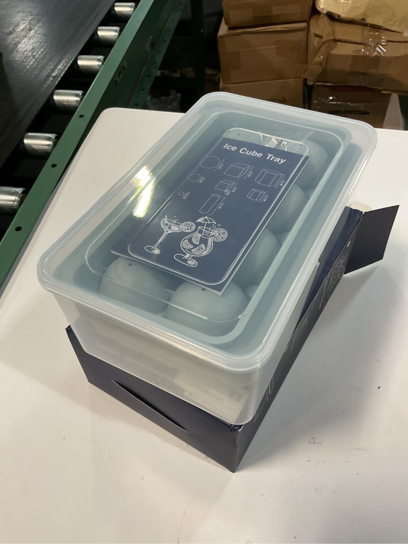 Condition photo showing Good Condition for large ice ball maker mold, 2.5" round ice cube mold for whiskey bourbon cocktail, 8 balls, sphere ice mold, big ice cube tray with container and tongs, easy to fill & release blue 2.5in*8 balls