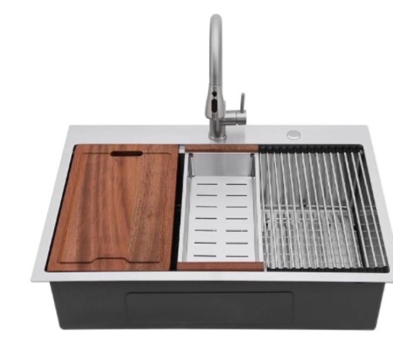 Sarlai 33 Inch Black Drop In Kitchen Sink Workstation - 33x19 Drop In Kitchen Sink Black Stainless Steel Topmount Workstation Sink 16 Gauge Deep Single Bowl Top-mount Kitchen Sink