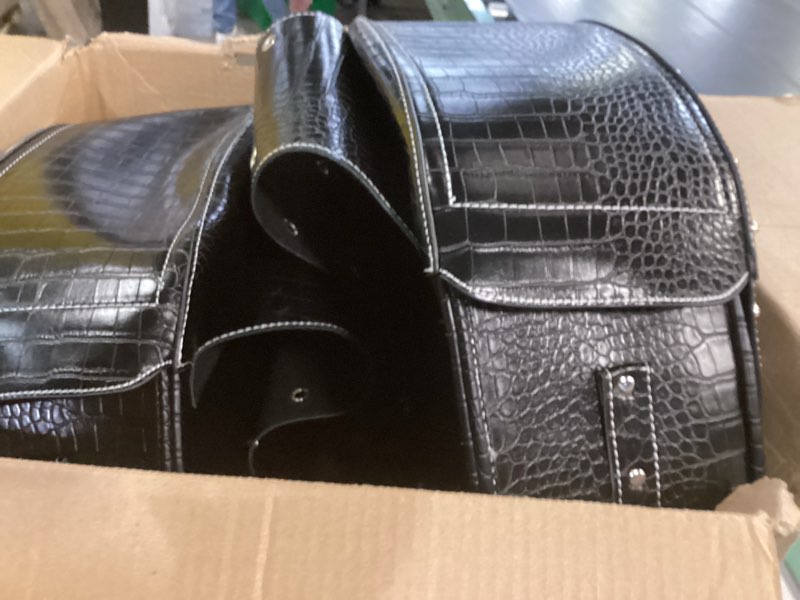 Condition photo showing Good Condition for nicecnc motorcycle saddlebags leather, 35l large capacity throw over saddle bags motorcycle side luggage bags with cup holders, compatible with sportster softail dyna shadow road king, 2pcs 35l-black