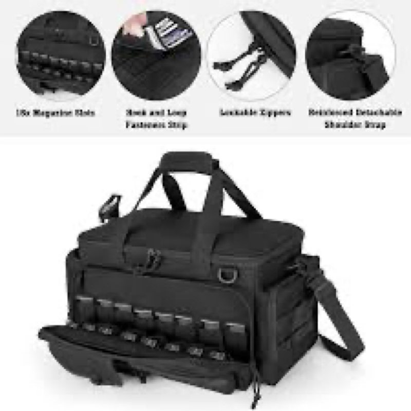 dsleaf tactical gun range bag with 3 pistol cases, gun duffle range bag with 12x magazine slots and 