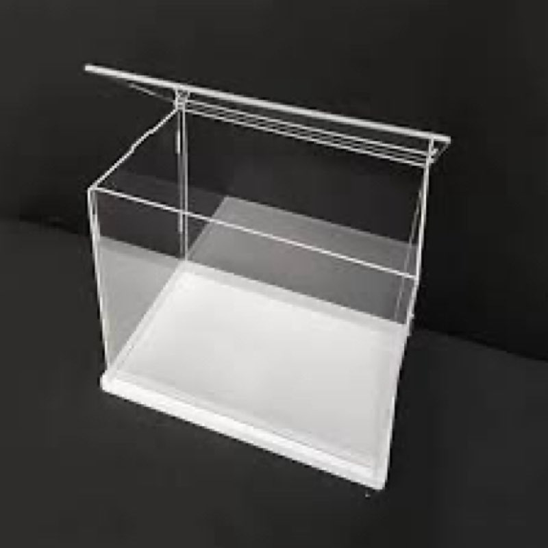 Clear Acrylic Display Case, Self-Assembly Acrylic Box with Transparent Side Door and White Thick Bas