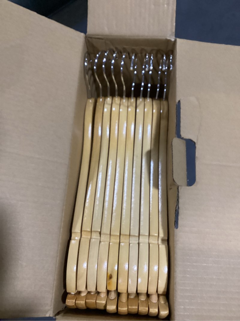 Condition photo showing Good Condition for storageworks wooden hangers 20 pack, wood coat hangers for closet, heavy duty clothes hangers for suits, shirts, pants, jackets, natural wood color 0.5"t (20 pack) natural wood color