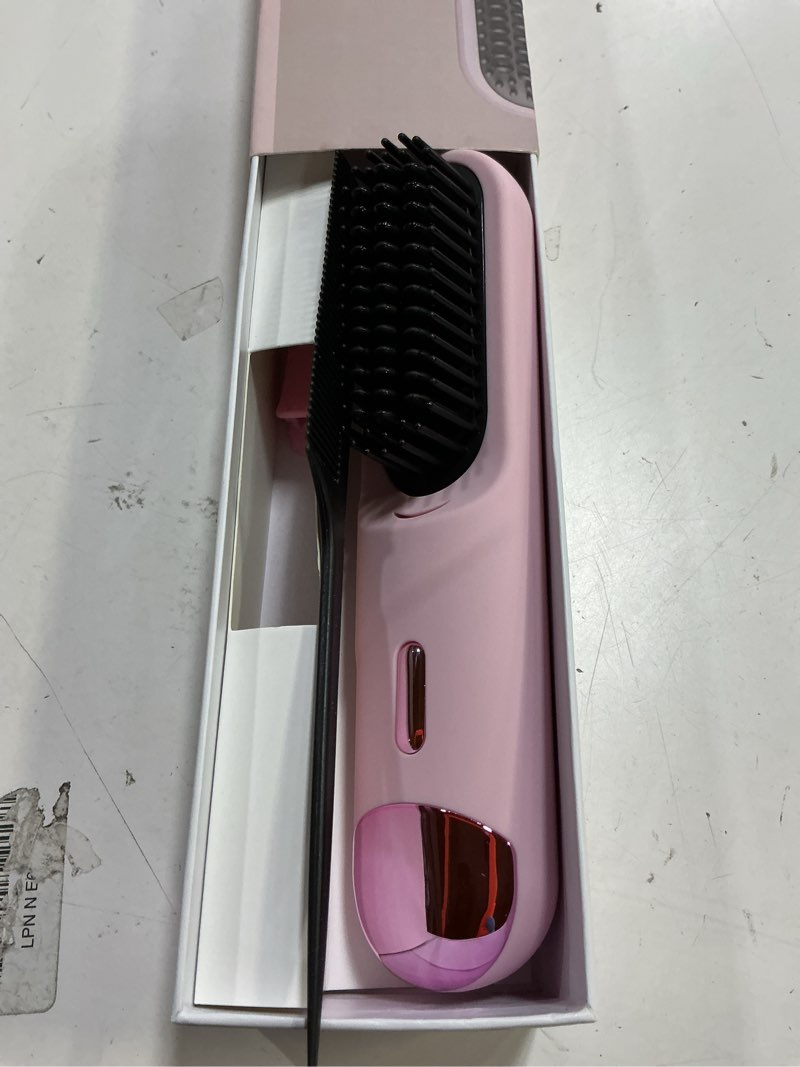 Condition photo showing Good Condition for go brush pro for short hair hair straightener brush cordless & portable with 300m negative ions, 4 temps fast heating, game day ready styling tool for watch parties, travel & daily use nude pink black