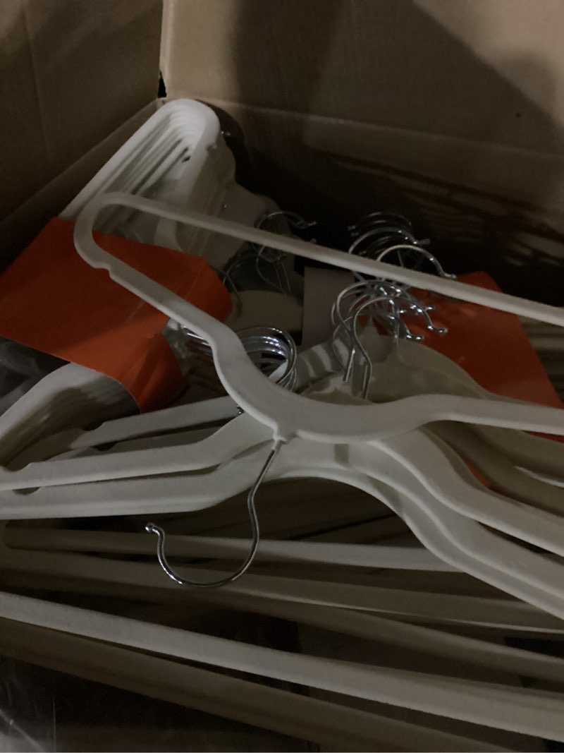 Condition photo showing New/Like New for Amazon Basics Slim, Velvet, Non-Slip, Space-Saving Suit Clothes Hangers, Pack of 100, Ivory/Beige Ivory/Beige Pack of 100