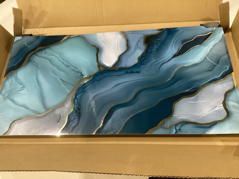 Condition photo showing New/Like New for haimin wall panels peel and stick 10 pieces 23.6x11.8in (19.4 sq. ft. coverage) lightweight backsplash marble look tile (not real marble) ideal for kitchen bathrooms living rooms bedrooms blue gold-010