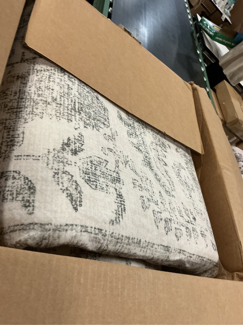 Condition photo showing As Is for sage green area rug 9x12 living room washable carpet vintage distressed non slip bedroom carpet neutral low pile retro floral farmhouse large rug home office dining room playroom 9' x 12' (rectangular) accent sage green