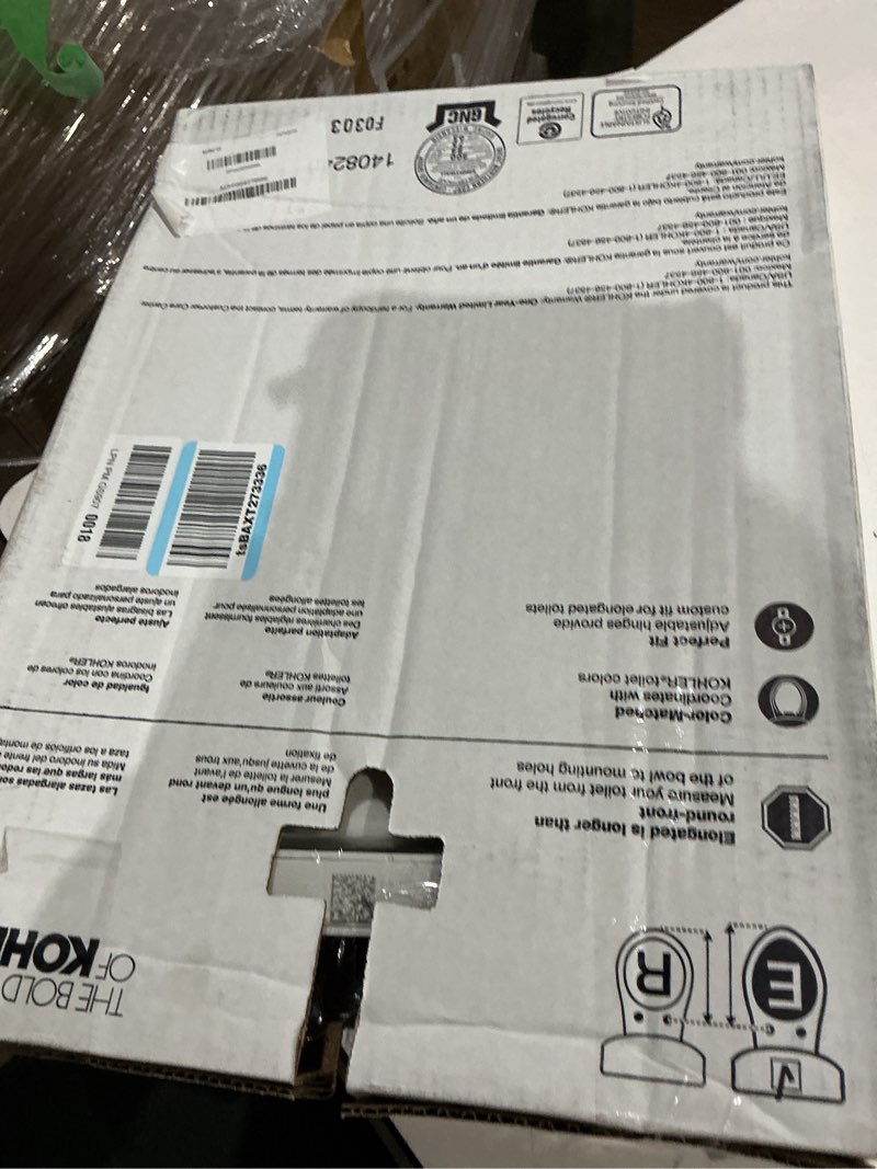 Condition photo showing Good Condition for kohler 20110-0 brevia, slow close toilet seat, elongated toilet seat, grip-tight bumpers quick-attach hardware, white white elongated quiet-close