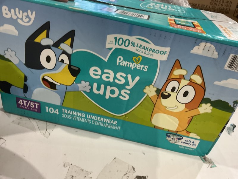 Condition photo showing New/Like New for pampers training pants - easy ups boys & girls bluey - size 4t-5t, 104 count, children's potty underwear (packaging may vary) 4t-5t 104
