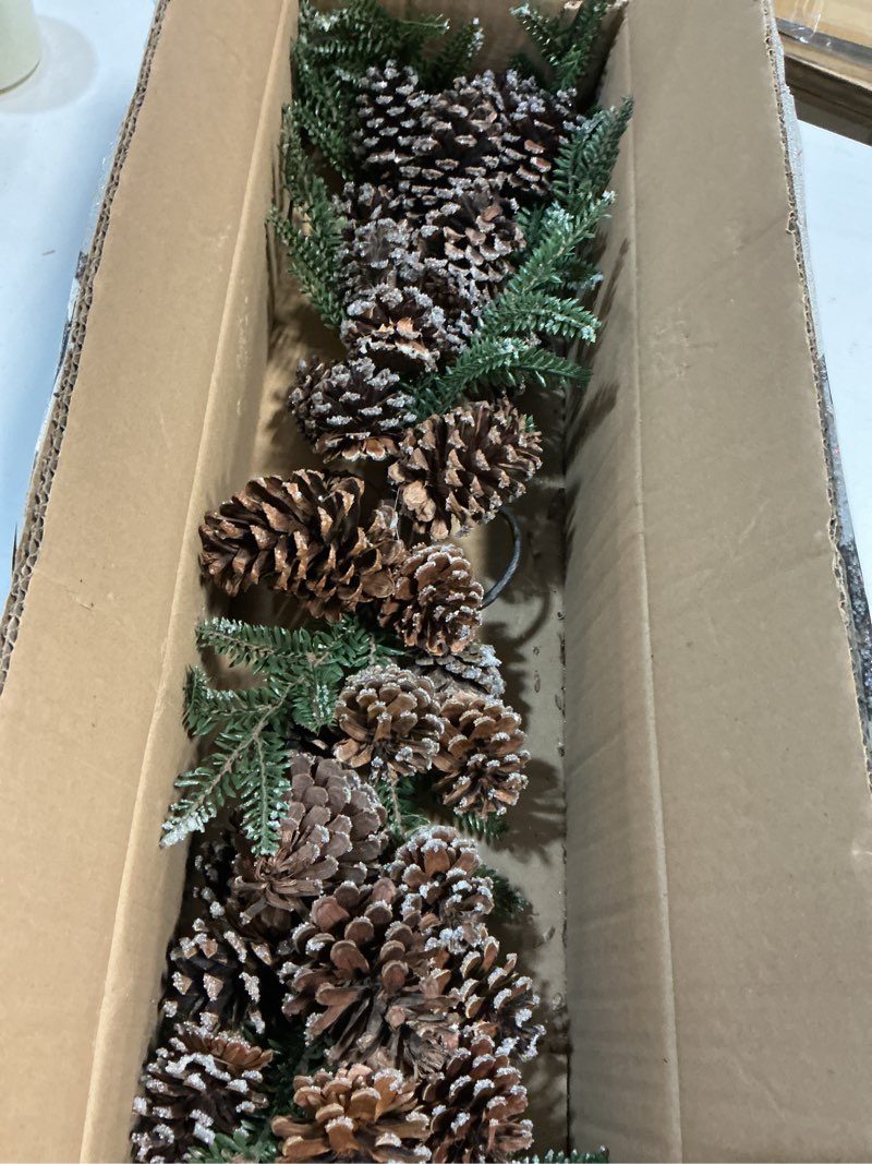 Condition photo showing Good Condition for Nearly Natural 28in. Iced Pinecone Swag