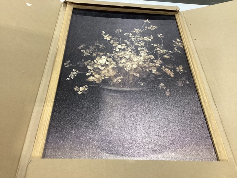 Condition photo showing Good Condition for framed vintage floral wall art, rustic dark moody flower paintings wall decor, retro farmhouse botanical pictures canvas prints neutral aesthetic home decor for living room bedroom 16x24inch dark-2 24"l x 16"w