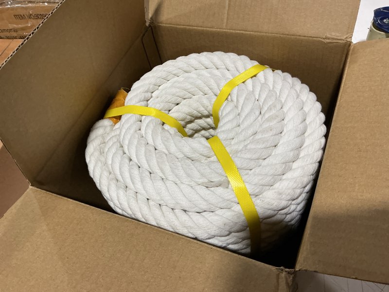 Condition photo showing New/Like New for 1 inch x 50 feet twisted cotton rope 4-strands natural soft white cotton rope for crafts, swing, sports, diy, home decor 1 inch x 50 ft