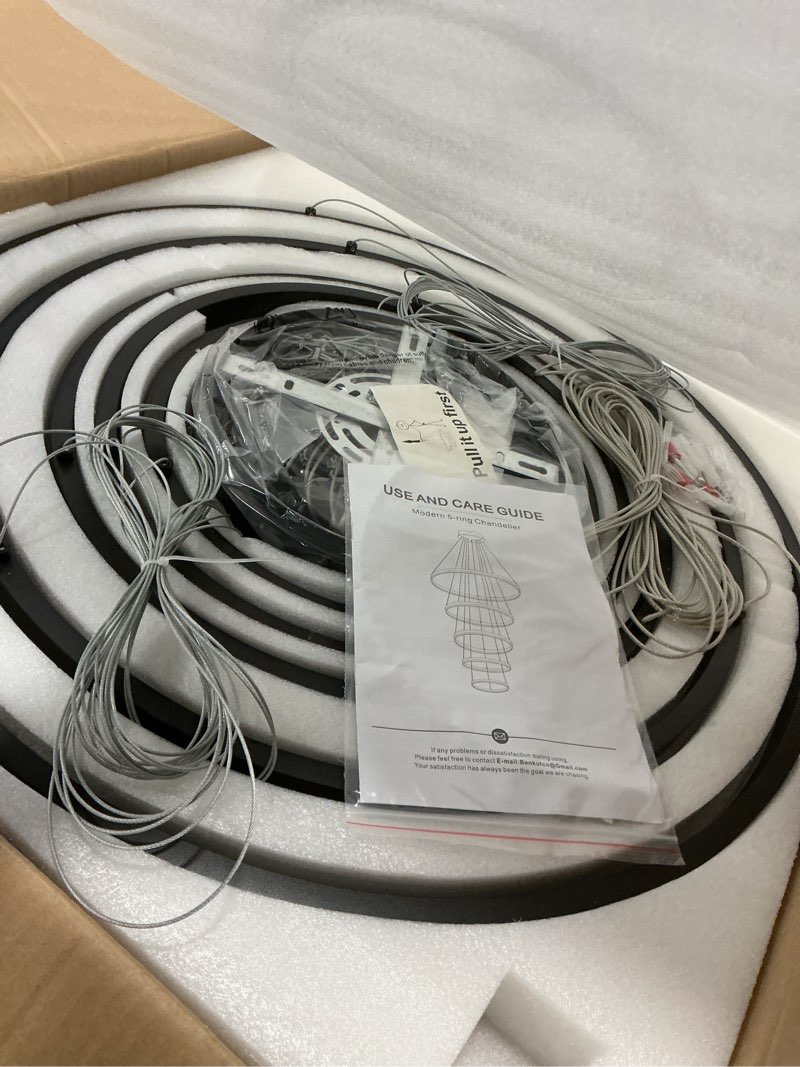 Condition photo showing New/Like New for Sparklelf Modern LED Chandelier for Foyer Dimmable Black High Ceiling Chandeliers Foyer with Remote 