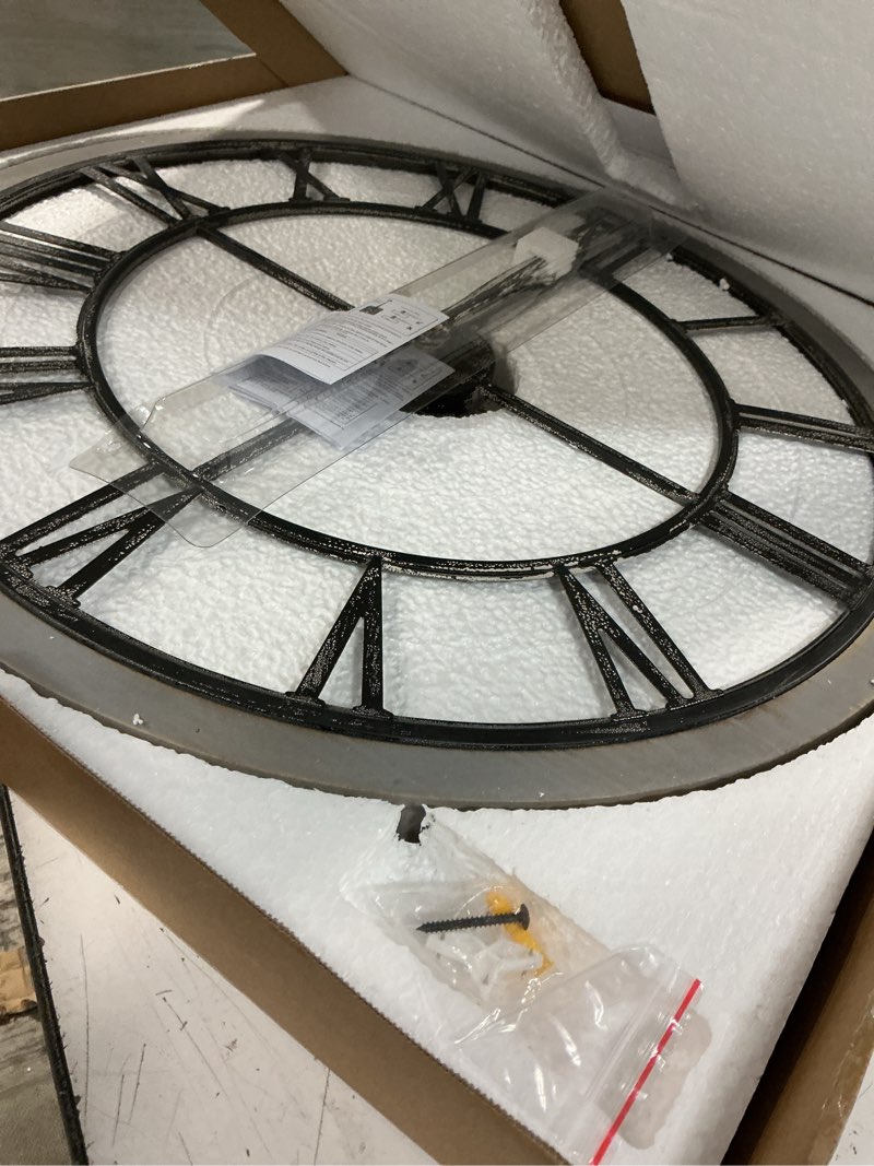 Condition photo showing Good Condition for cuspin large wall clock 24 inch, big round clock decorative battery operated with solid wood frame non-ticking silent, farmhouse wooden wall clocks for living room, kitchen, office wood industrial roman 24 inch