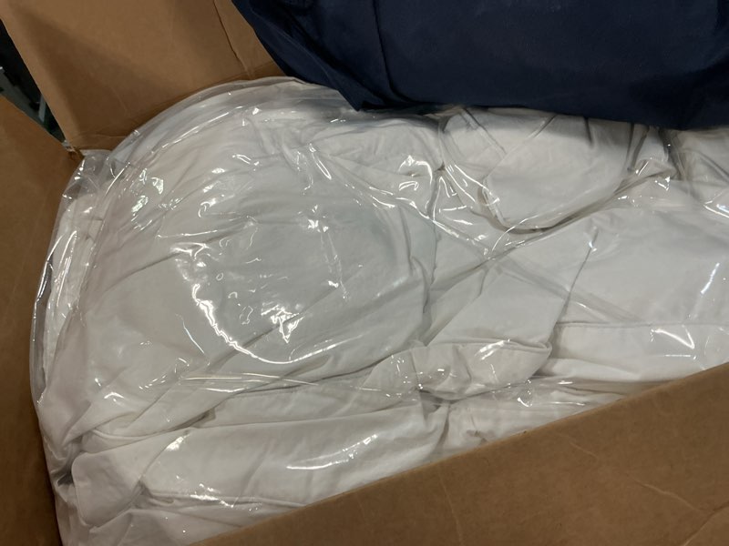Condition photo showing Good Condition for Serta Goose Feather Down Fiber Cotton Comforter King Size - 100% Cotton Duvet Insert - Hotel Luxury Hypoallergenic Bedding Comforter Extra Warmth 106 x 90 Inch White King Extra Warmth