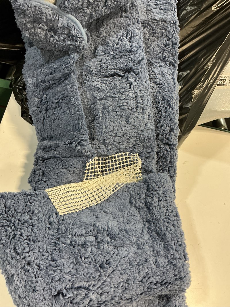 Condition photo showing As Is for ilango bathroom rugs light blue 70x24,extra soft absorbent chenille bath rugs,thick non-slip shaggy bath mat,machine washable quick dry bath mats for bathroom runner floor, tub, shower accessories light blue 24"×70" large bathroom rug