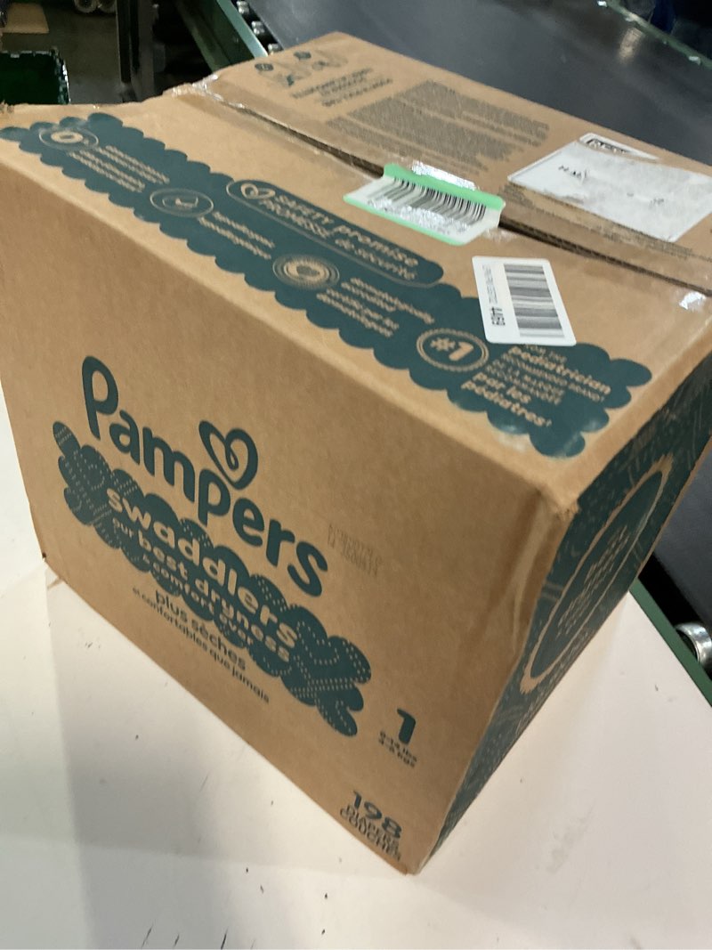 Condition photo showing New/Like New for pampers swaddlers diapers, size 1 (8-14 lbs), 198 count, absorbent, keeps baby dry and comfortable, skin safe disposable baby diaper (packaging may vary)