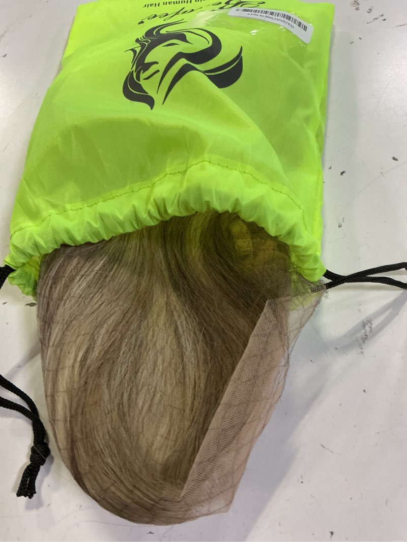 Condition photo showing Good Condition for ombre blonde lace front wig human hair for white women ash brown roots to ash blonde with white platinum highlights glueless wigs human hair pre plucked with baby hair 180% density straight 20 inch