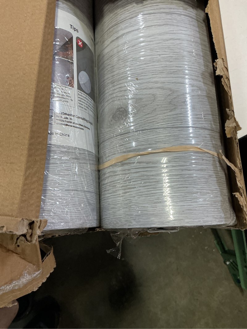 Condition photo showing Good Condition for oxdigi peel and stick vinyl flooring 2 rolls 23"x 393"/128 sq.ft, self adhesive vinyl floor tiles wood plank flooring waterproof wear-resistant for any room, easy diy floor coverings, white-washed 23.6"w x 787"l off-white