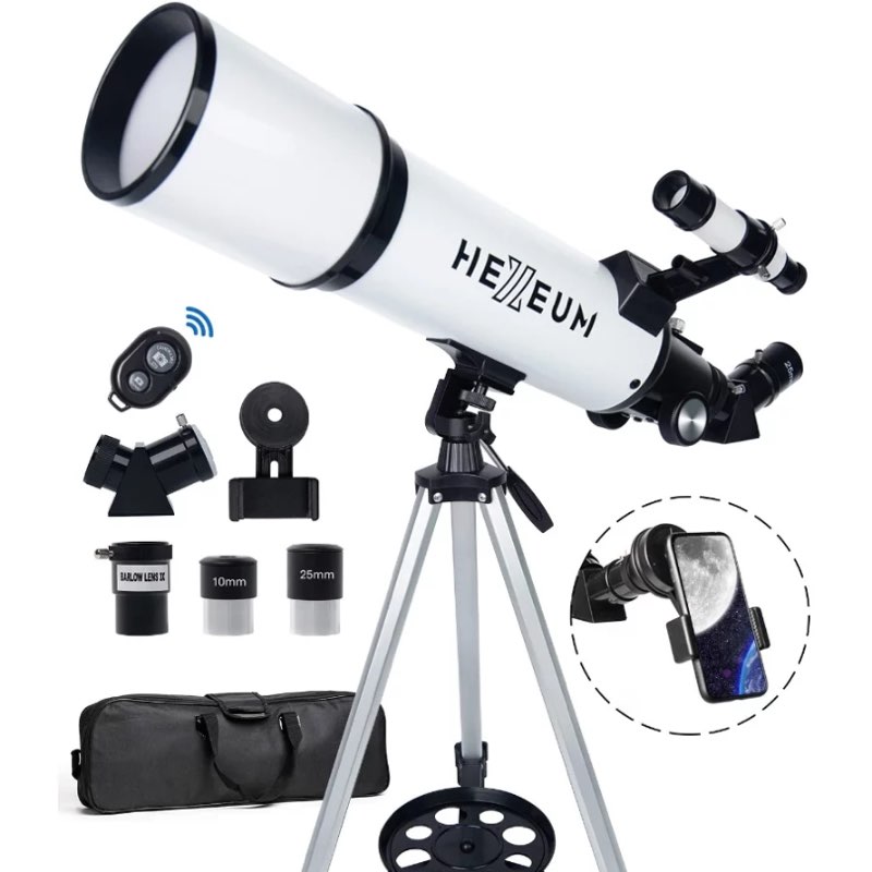 Portable 80mm Astronomical Telescope 600mm, High Transmission Coated Refractor With Tripod, Phone Adapter, Carry Bag