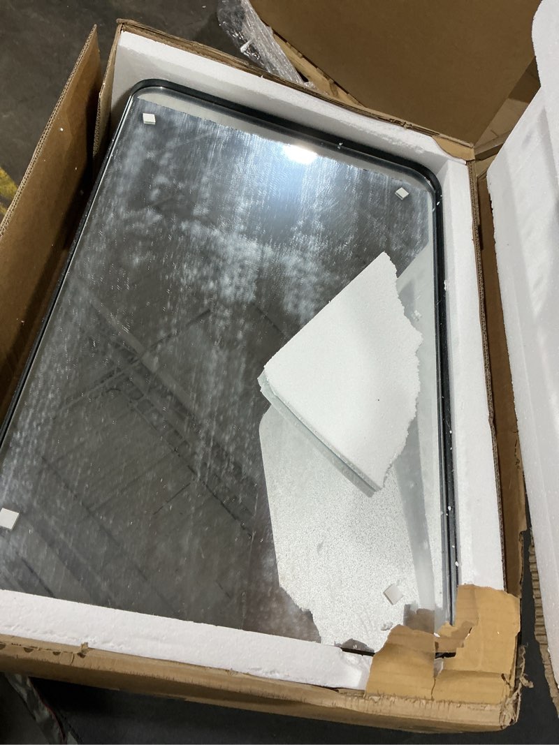 Condition photo showing As Is for Medicine Cabinet with Mirror, 16x24 Fully Assembled Recessed or Wall-Mounted Bathroom Mirrored Cabinet with Adjustable Storage Shelves for Vanity, Metal, Black 16"x24" Matte Black