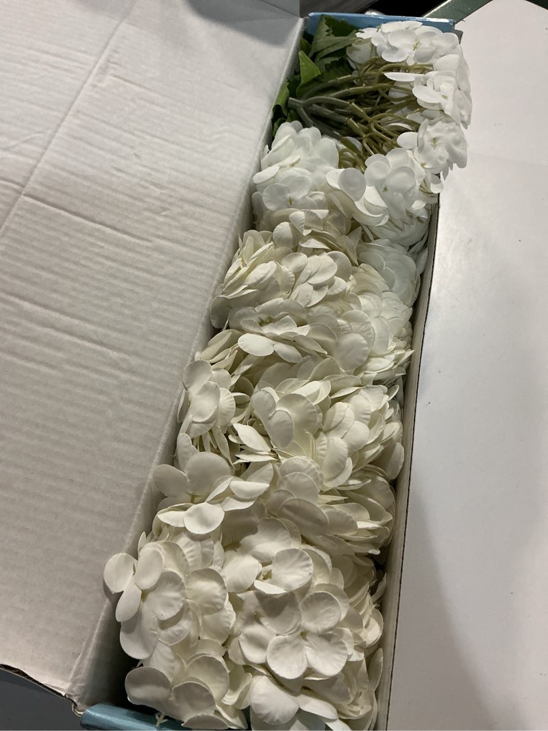 Condition photo showing Good Condition for martine mall 5pcs 21in hydrangea artificial flowers, latex real touch hydrangeas lifelike large hydrangea flowers for home decor party arrangements wedding bouquets centerpieces (white) 5pcs white