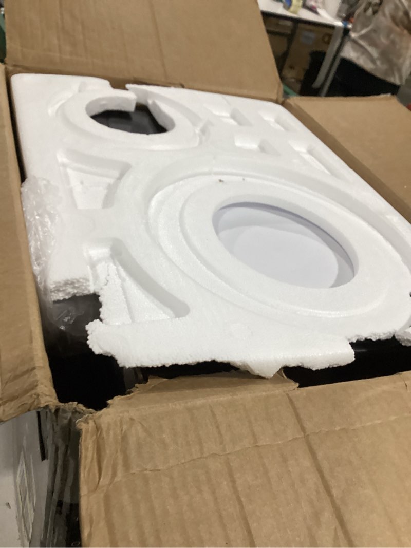 Condition photo showing As Is for Farberware 1.2 Cu. Ft. Countertop Microwave Oven – 1000 Watts Power, Auto Cook Settings, Defrost, Easy Clean and Child Safety Lock - Stainless and Black 1.2 Cu. Ft Stainless Steel