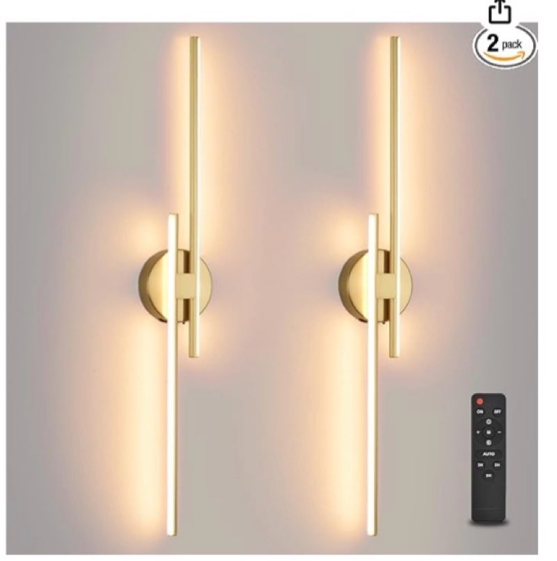 Battery Operated Wall Sconce Set of 2,Gold 31.4" 3000K-6500K LED Dimmable Wall Sconces with Remote C