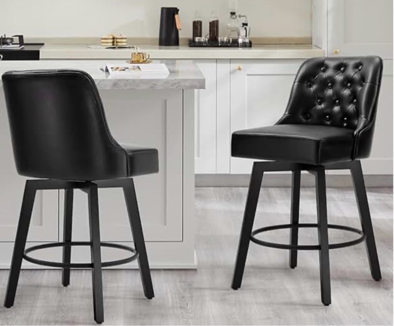 counter height swivel barstools with back,26\\\" h seat height upholstered bar stools for kitchen island,set of 2, fabric black fabric set of 2