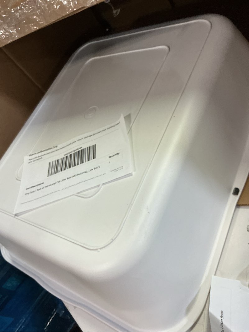 Condition photo showing As Is for 1 pack of extra large cat litter box (abs material), low entry senior litter pen for geriatric kitty big cats, jumbo pet safe litter boxes tray for indoor pets potty (white, 24" l x 20" w) large (pack of 1) white