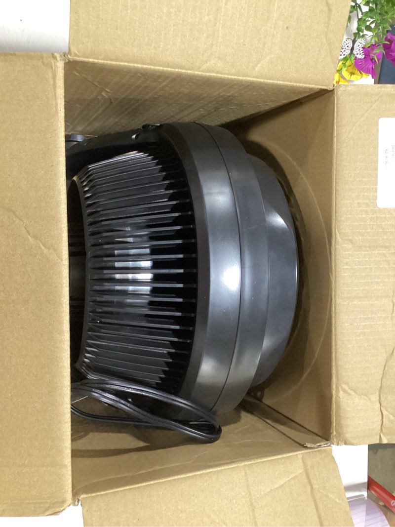 Condition photo showing As Is for vornado 62 whole room air circulator, 3-speed, floor fan for bedroom, office, home, quiet cooling, black