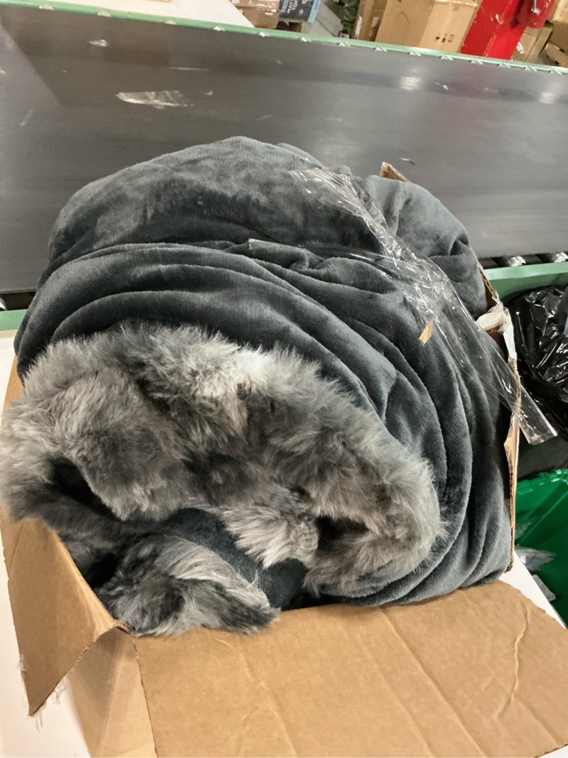 Condition photo showing As Is for Lotus Karen Faux Fur King Comforter Set – Tie-Dye Dark Gray Fluffy Comforter King Size, Big Bubble Faux Rabbit Fur Bedding Comforter Sets, Cozy Fuzzy Bed Set 3 Pieces, 1 Comforter and 2 Pillowcases Tie-dye Dark Gray King