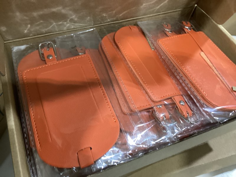 Condition photo showing New/Like New for 30 pieces leather luggage tag suitcase tags women identifiers travel tags for luggage travel backpack bag wedding favors women men adults kids bulk (orange)