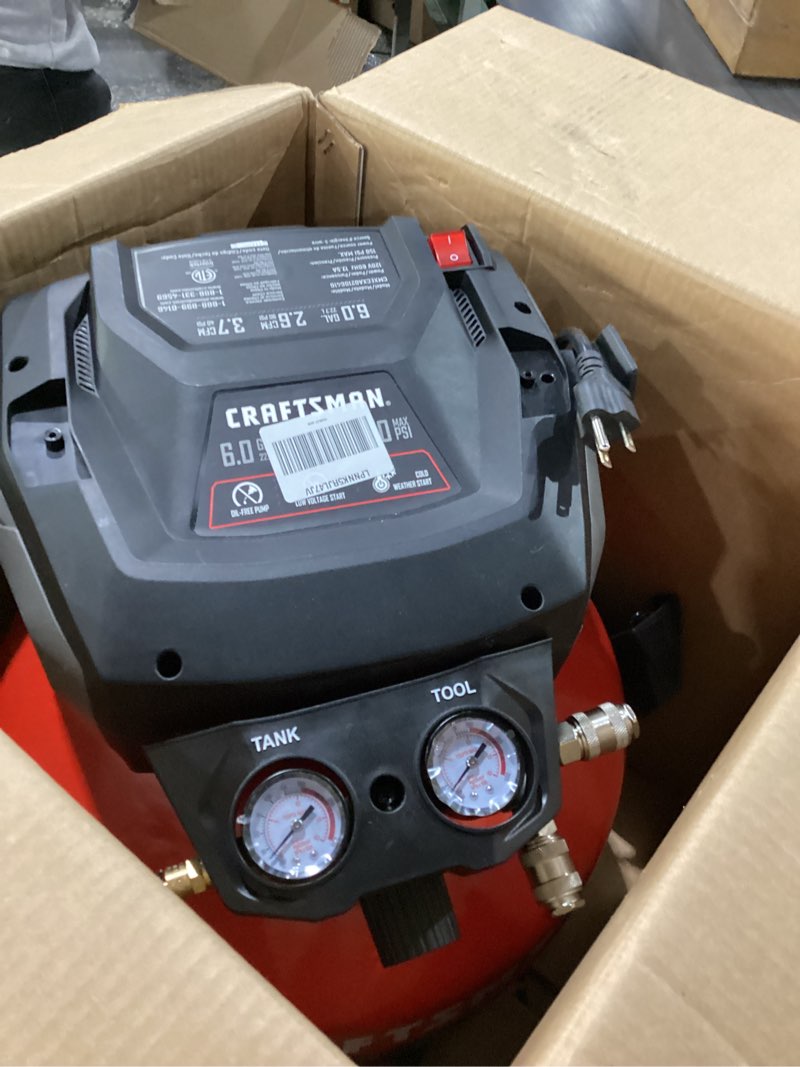 Condition photo showing As Is for Craftsman Air Compressors 6 Gallon Portable Pancake Air Compressor,Oil Free Max 150 Psi 1.0HP 2.6 CFM@90PSI Electric Air Compressor Shop Air Compressor, CMXECXA02106410