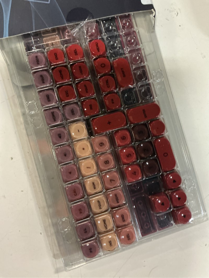 Condition photo showing Good Condition for pbt keycaps, glossy red lipstick jelly keycaps moa profile, 128 keys elegant cute custom key caps for 61/68/84/87/98/100 cherry gateron mx mechanical keyboards, no tear & never fades glossy red-(only keycaps)