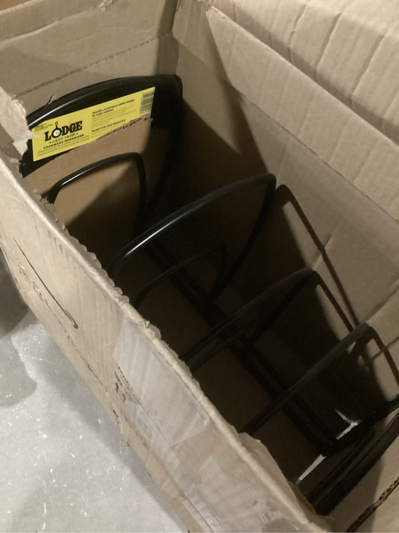 Condition photo showing Good Condition for Lodge 5-Tier, Kitchen and Pantry Cast Iron Cookware Storage Organizer, Steel Construction, Matte Black , 11.07 x 8.25 x 14.32