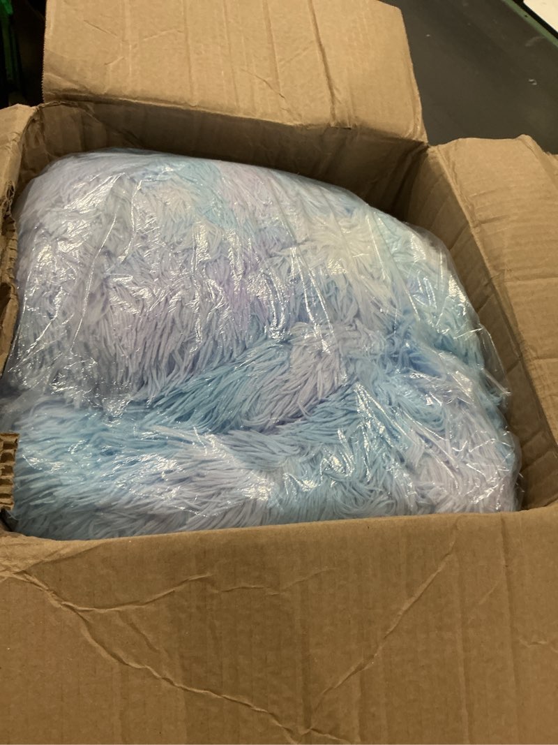 Condition photo showing Good Condition for winlife faux fur comforter set twin size for girls kids long hair shaggy plush bedding comforter sets pastel gradient ombre tie dye multicolor bedding for all season (3pcs, twin, purple blue) purple blue twin