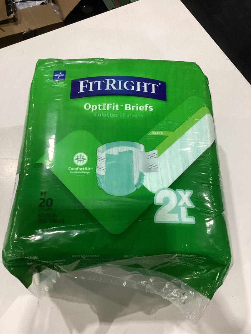 Condition photo showing New/Like New for fitright optifit extra adult briefs, incontinence diapers with tabs, moderate absorbency, 2xl, 60 to 70", 20 count (pack of 4) 80 count xx-large