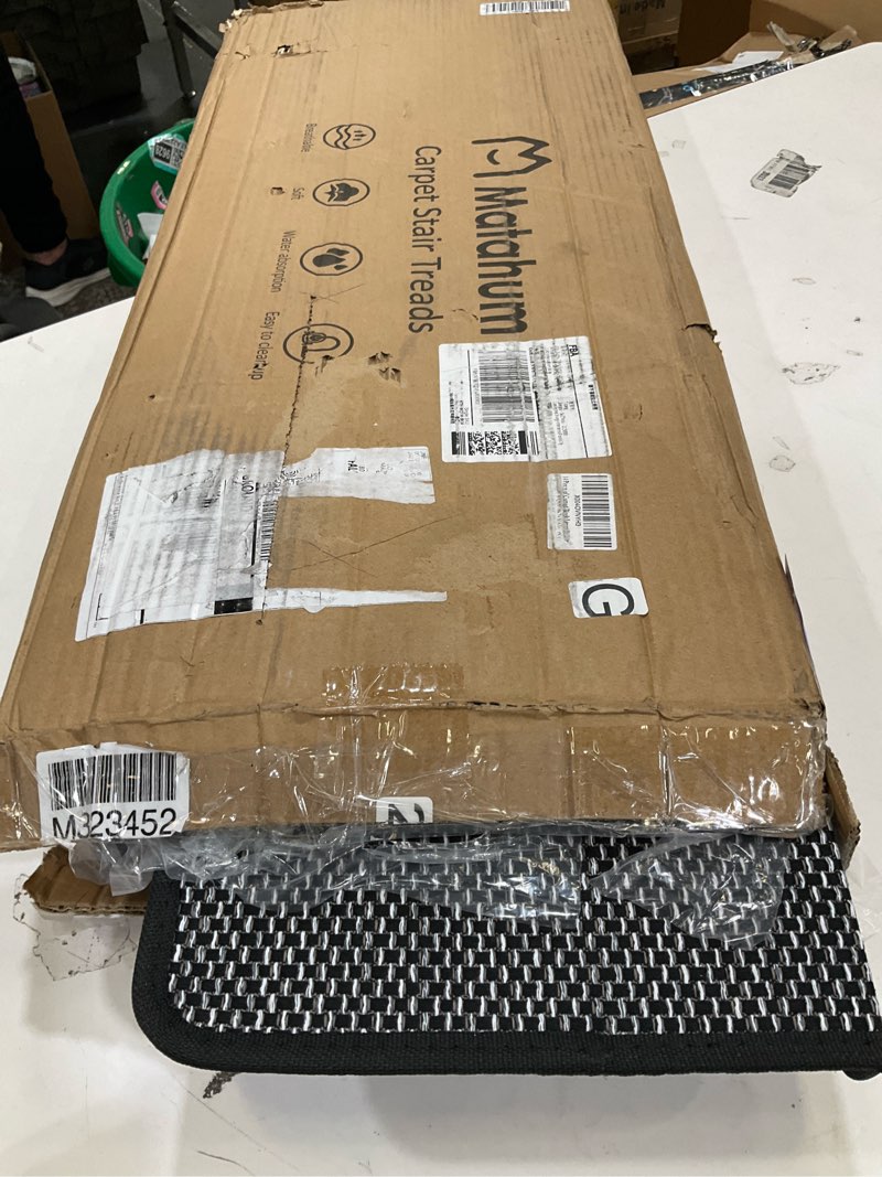 Condition photo showing New/Like New for matahum bullnose carpet stair treads 30" x 9.5", 2 pcs non slip stair treads for wooden steps indoor, reusable carpet for stairs runner, edging stair protectors(black) 30 x 9.5inch black 2