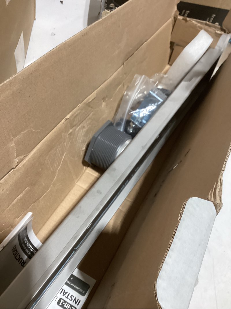 Condition photo showing As Is for YEFU Shower Drain Nickel for Bathroom: 24 Inch Stainless Steel Linear Shower Drain – 2-in-1 Shower Floor Drain with Tile Insert Grate – Rectangle Linear Drain with Adjustable Feet & Hair Strainer Brushed Nickel 24 Inch