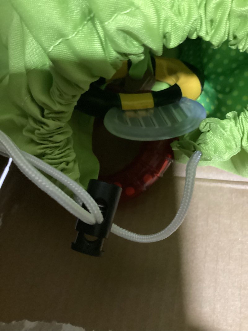 Condition photo showing Good Condition for bright starts pop 'n jump portable activity jumper, indoor/outdoor use, owl forest with 4 sensory toys, ages 6-12 months