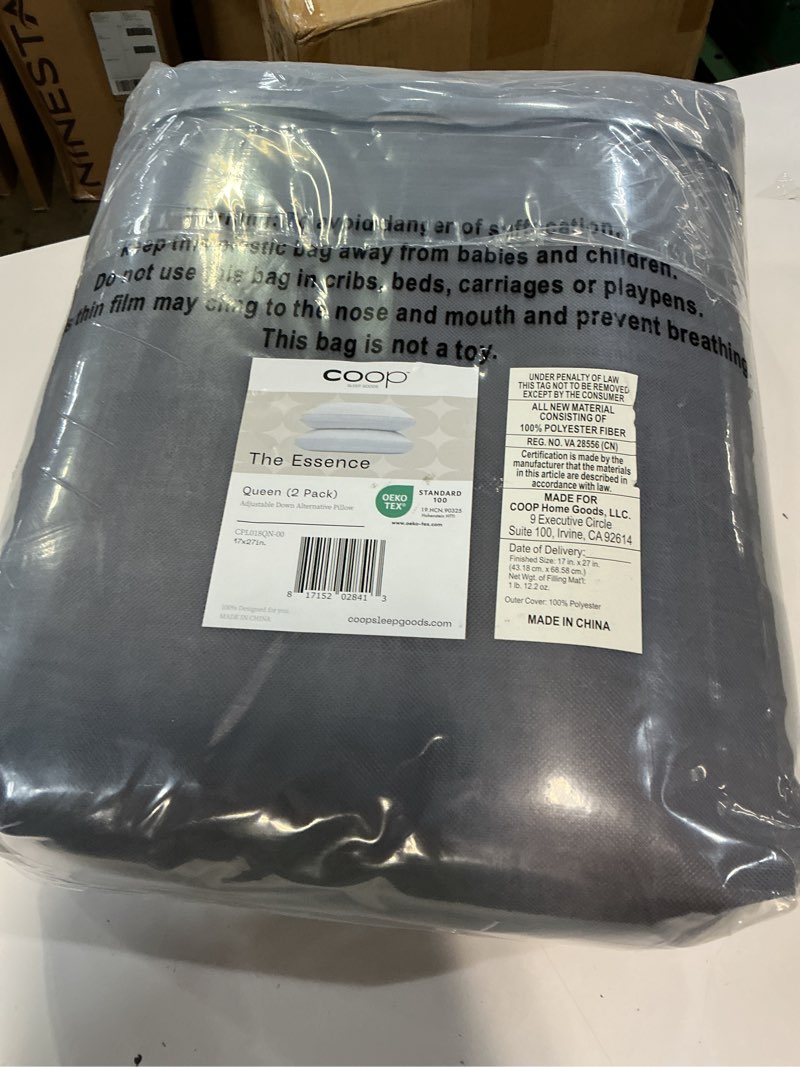 Condition photo showing New/Like New for coop home goods essence down alternative pillow set of 2, queen size, best pillows for sleeping, adjustable alternative to down pillows, luxury hotel pillow for back, stomach or side sleepers essence queen classic