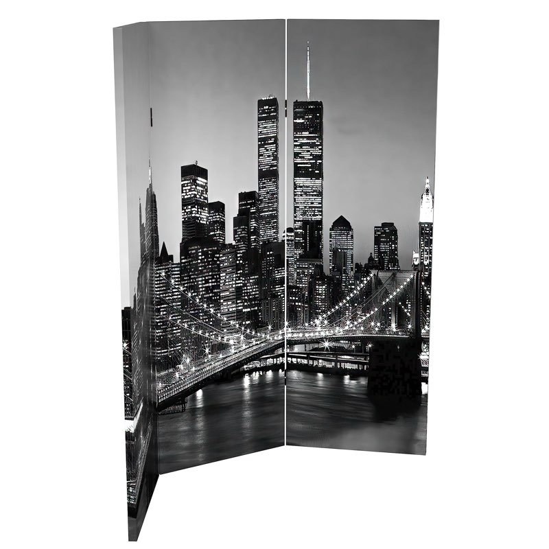 Red Lantern 4 ft. Short Double Sided New York Scenes Canvas Folding Screen 3 Panel Freestanding Part