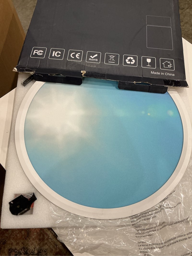 Condition photo showing Good Condition for 20 inch flush mount ceiling light fixture,43w dimmable ceiling light with remote, 3000k/4500k/6000k adjustable white ceiling lights, blue sky led round flat panel light for kitchen, bedroom 20 inch multicolor