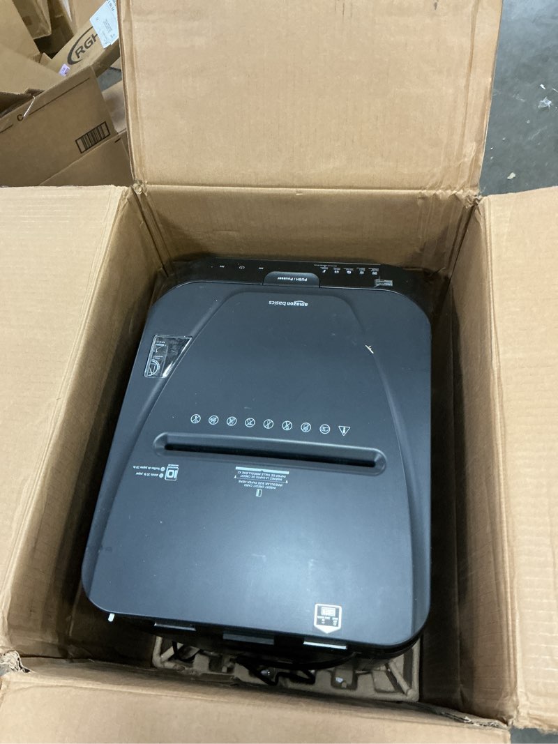 Condition photo showing As Is for Amazon Basics 150 Sheet Autofeed Micro Cut Paper Credit Card Shredder for Security, Black