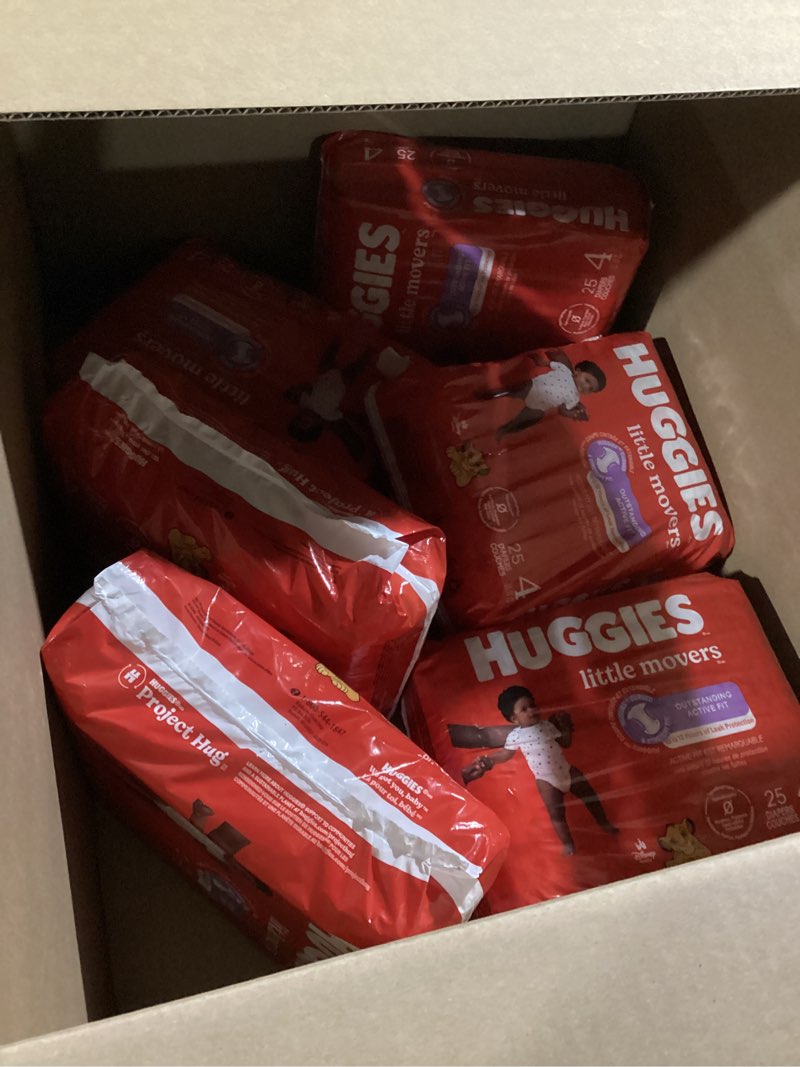 Condition photo showing Good Condition for Huggies Size 4 Diapers, Little Movers Baby Diapers, Size 4 (22-37 lbs), 150 Count (6 Packs of 25), Packaging May Vary Size 4 150